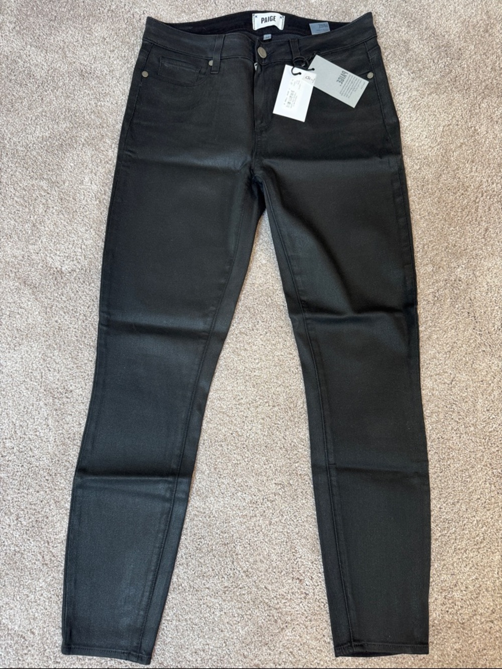 Paige Verdugo Ankle faux leather black skinny waxed denim jeans 29 sterling dark